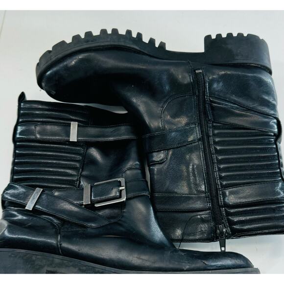 Moto Buckle Boot Nine West Mid Calf Lug Sole size 8.5 - Picture 5 of 8
